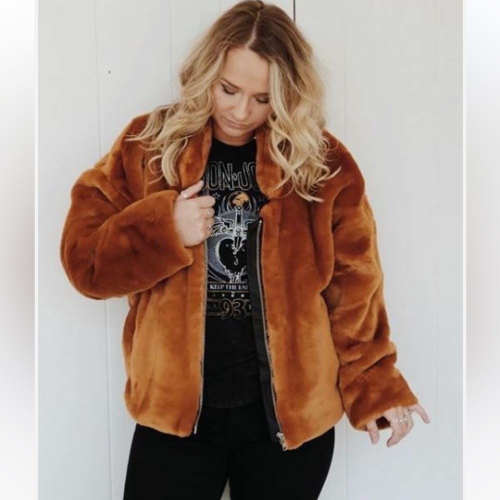 Free People Tan Faux Fur Jacket